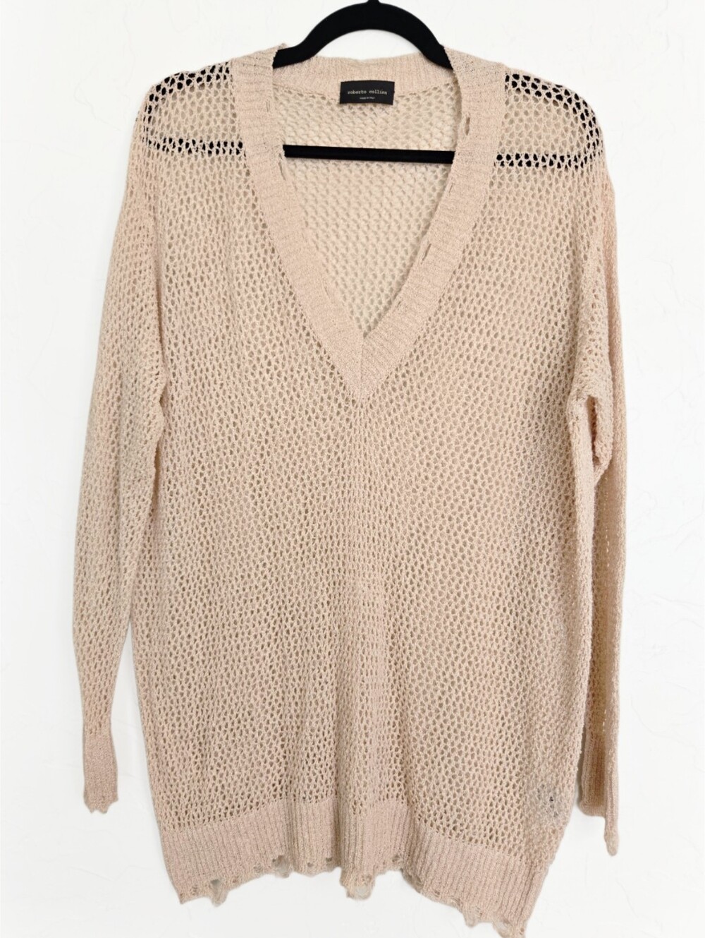 Roberto Collina Loose Knit Distressed Cream Sweater, M
